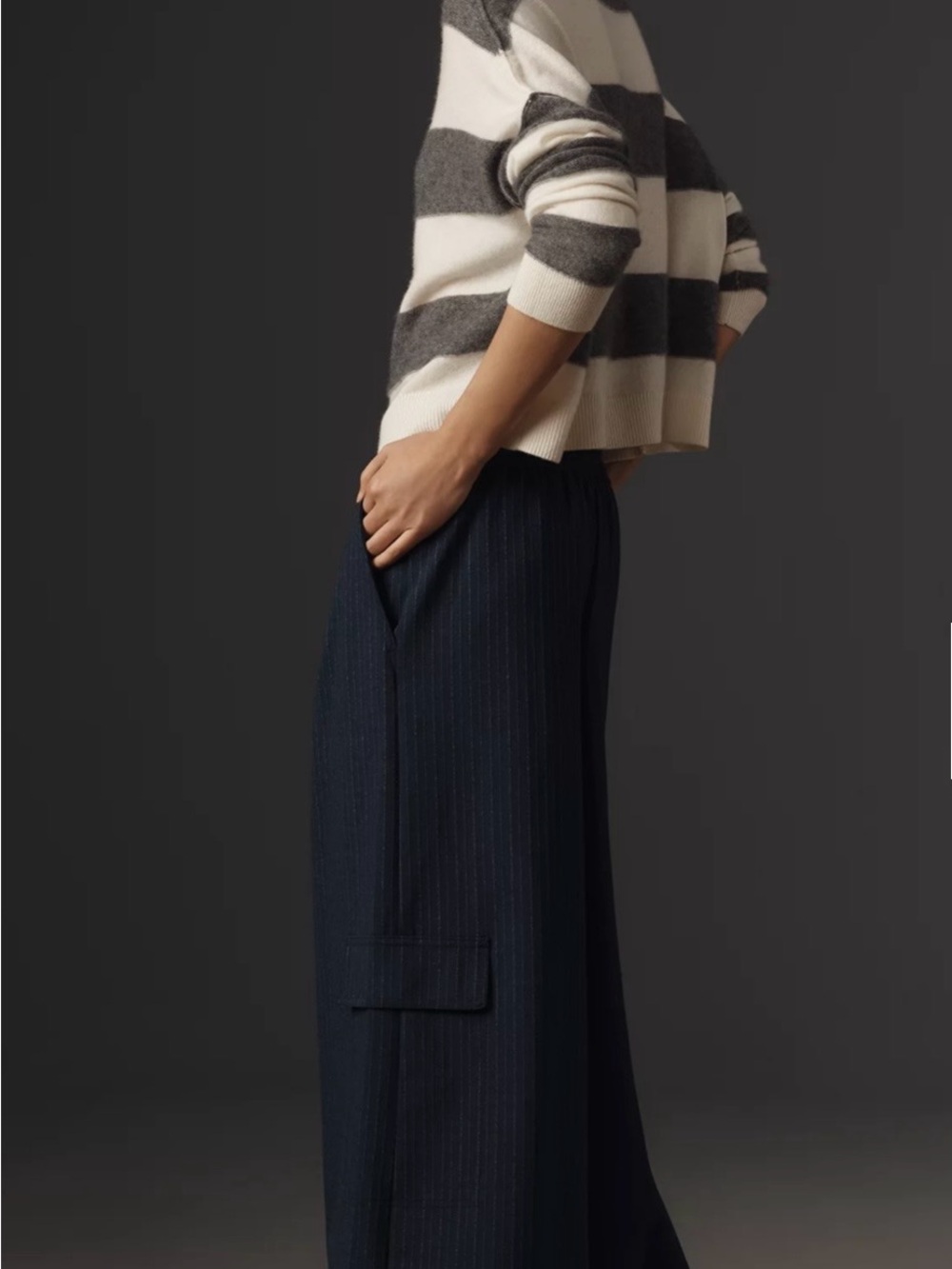Anthropologie Maeve Navy Pinstripe Wide Leg Cargo Pants Size S